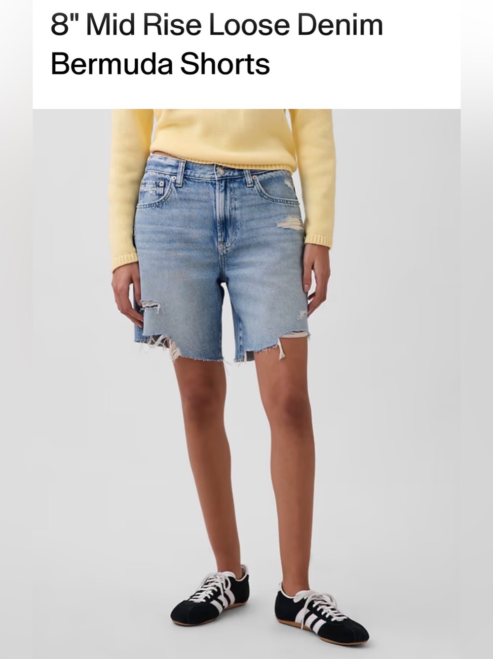 Gap 100% Cotton Loose Bermuda Mid Rise Denim Shorts, size 26